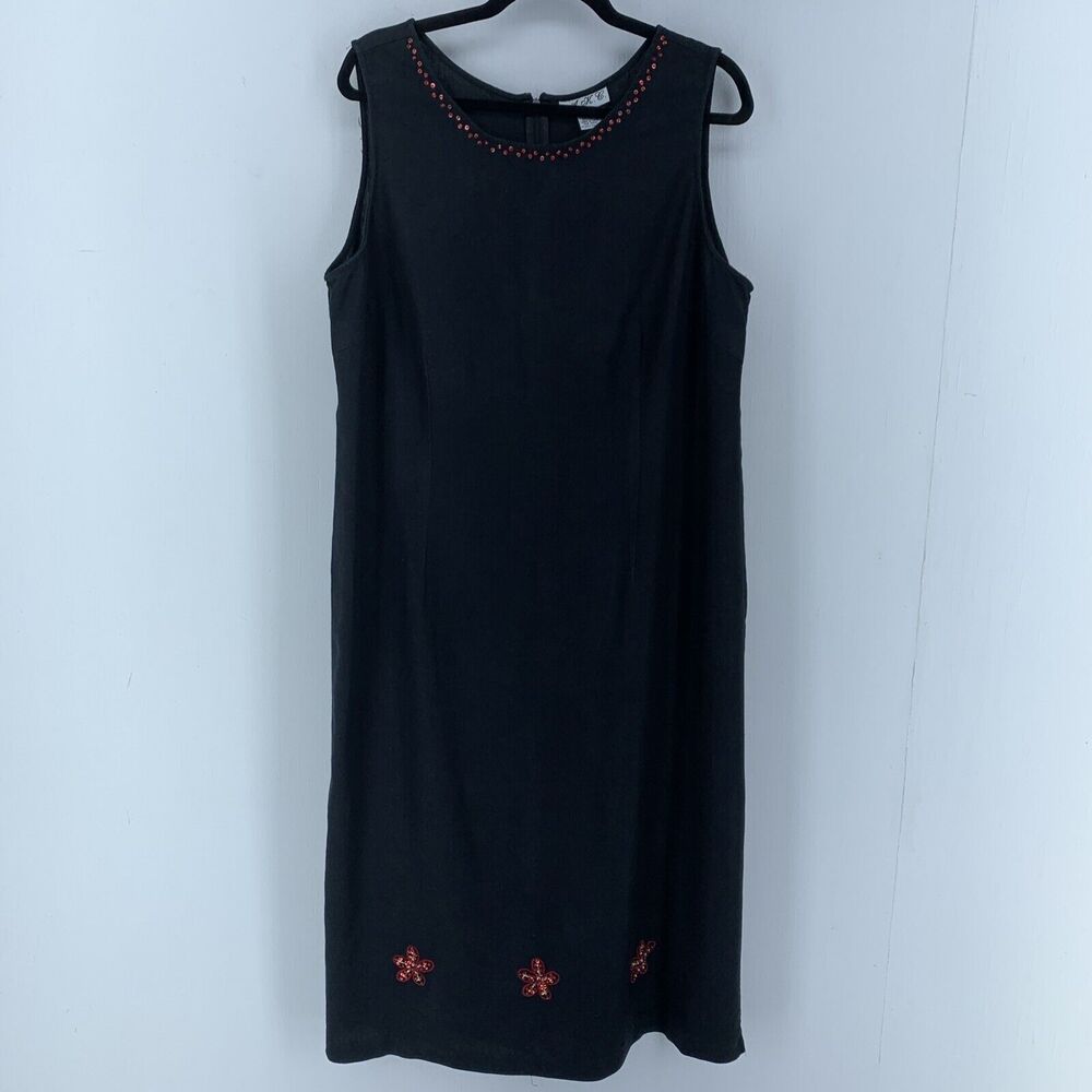 Vtg AKC Womens 1X Midi Dress Y2K 90’s Mom Floral Sequins Cottagecore Goth Artsy